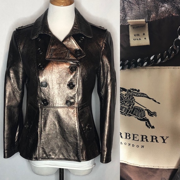 Burberry Jackets & Blazers - Burberry Lambskin Bronze Metallic Jacket 6 slimfit